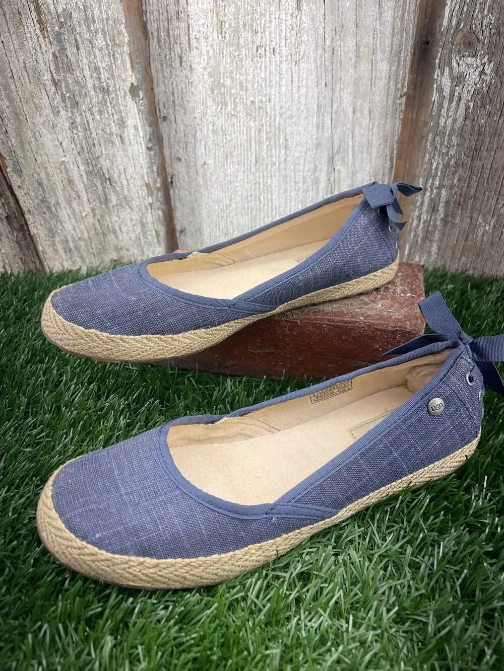 UGG Australia Indah Denim Canvas Espadrille Ballet Flats Ribbon Corset Women's 6